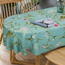 Plum Flower Oval Print Tablecloth, Spring Patterned Oval Tablecloth, Summer Food Network Oval Tablecloth Waterproof Wrinkle Free Durable Tablecloth for Oval Tables 60 X 120 Inch