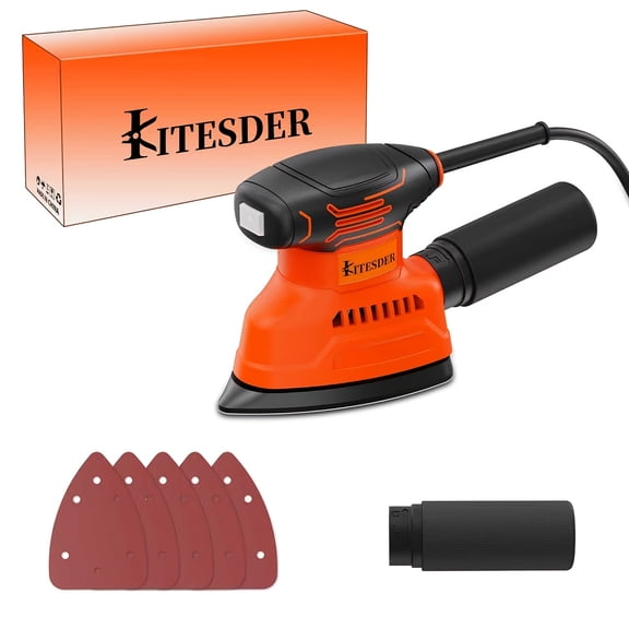 Compact Hand Sander Efficient Detail Sander Tool with Premium Sandpaper Kit, Powerful Dust Collection, Low Vibration Ergonomic Handle, for Wood Metal Paint Smooth Surface Finishing
