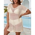 thumbnail image 2 of Drvitor Plus Size Swimsuit Cover Up for Women V-Neck Short Sleeve Crochet Tops Casual Loose Beach Swim Cover Up with Side Split, 2 of 8