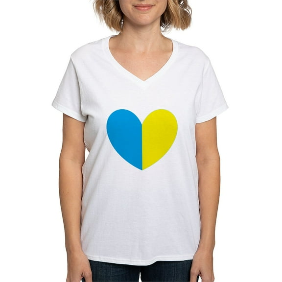 CafePress - I Stand With Ukraine Heart T Shirt - Womens Cotton V-Neck T-shirt