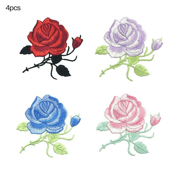 4Pcs Rose Embroidery Patches Clothing Dress DIY Cotton Blend Floral Stitching Badge