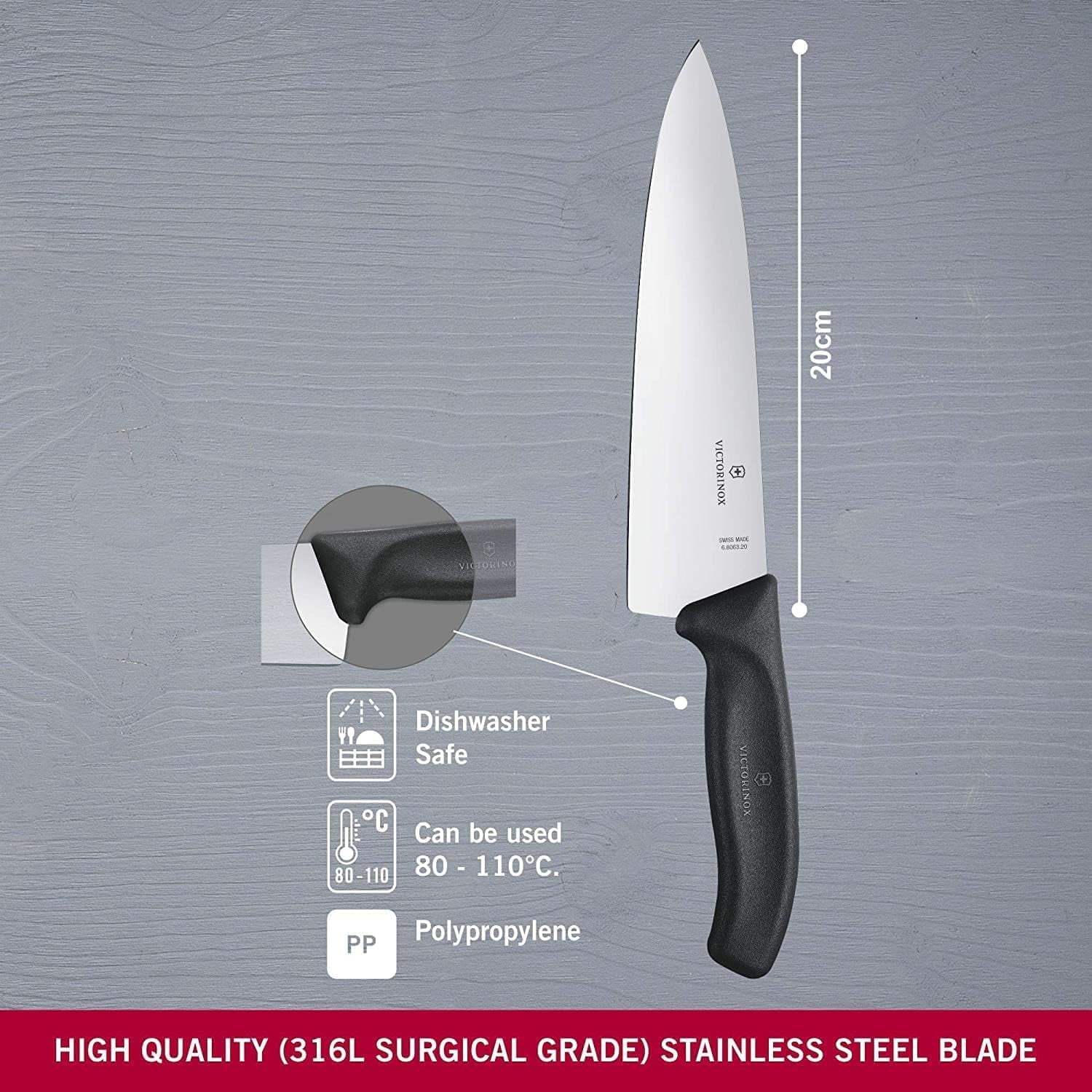Couteau d´office Swiss classique 8 cm noir - Victorinox