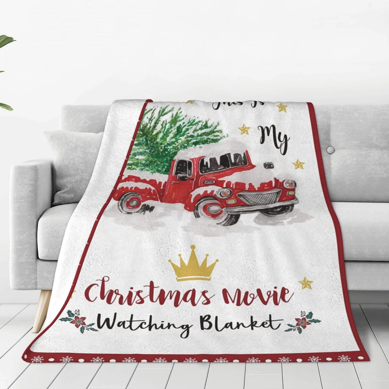 Christmas Throw Blanket Flannel Blanket, Red Truck Pull Xmas Tree on