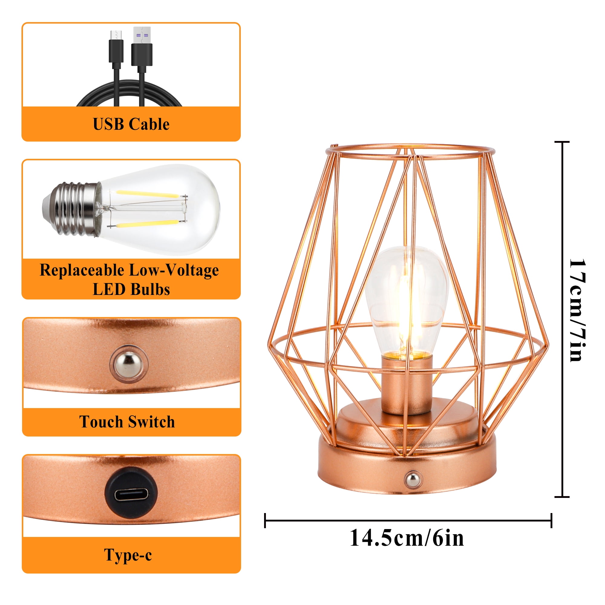 LED Cordless Table Lamps Set of 2 Rechargeable Battery Operated Desk Lamp 7 "H Touch Dimmable Wireless Lamp for Indoor Outdoor Bedrooms Office Wedding Parties Patio