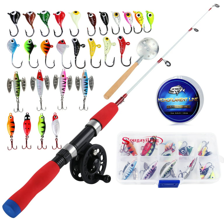 Sougayilang Ice Fishing Rod and Reel Combo Retractable Spinning Pole with  Lures for Winter Fishing