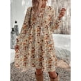 thumbnail image 4 of Women's Round Neck Long Sleeve Midi Dress Loose Fit Floral Casual Fall Winter, 4 of 5