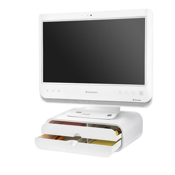 Monitor Stand Riser with Dual Pull-Out Organizer Drawers, for Computer PC Laptop, 315mm x 220mm x 100mm, White