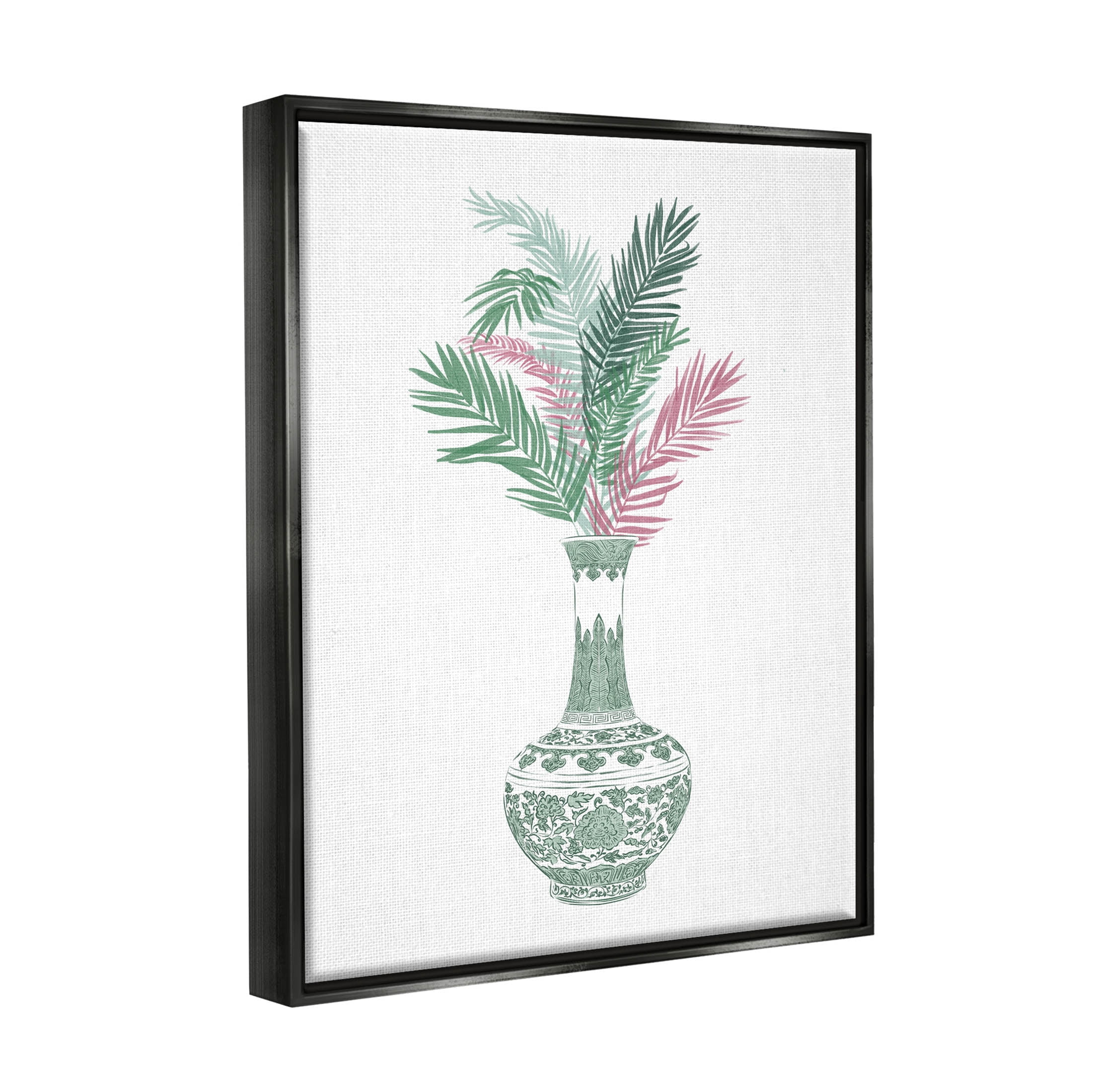 Stupell Industries Botanical Ornate Pattern Vase Graphic Art Jet Black Floating Framed Canvas Print Wall Art, Design by Ziwei Li