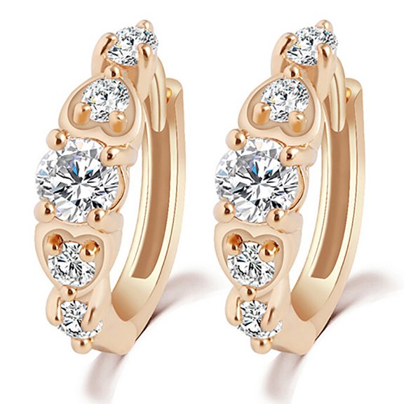 Ayyufe Women Gold Plated Heart Multi Rhinestones Clip Earrings Ear