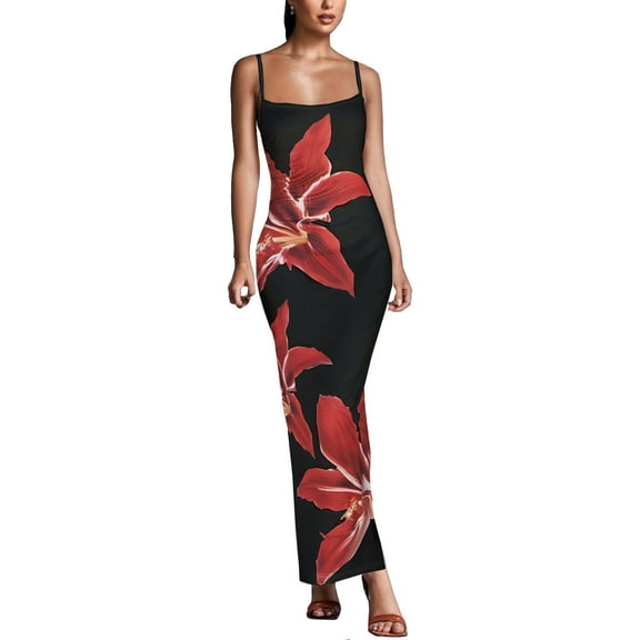 Women's Maxi Dress Floral Sleeveles Bodycon Spaghetti Strap Corset Dress for Beach Going Out Casual Elegant Party Dress