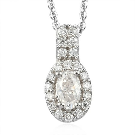 Shop LC Moissanite 925 Sterling Silver Oval Necklace Platinum Plated Pendant Bridal Anniversary Engagement Wedding Size 20" Ct 0.3 For Women Jewelry