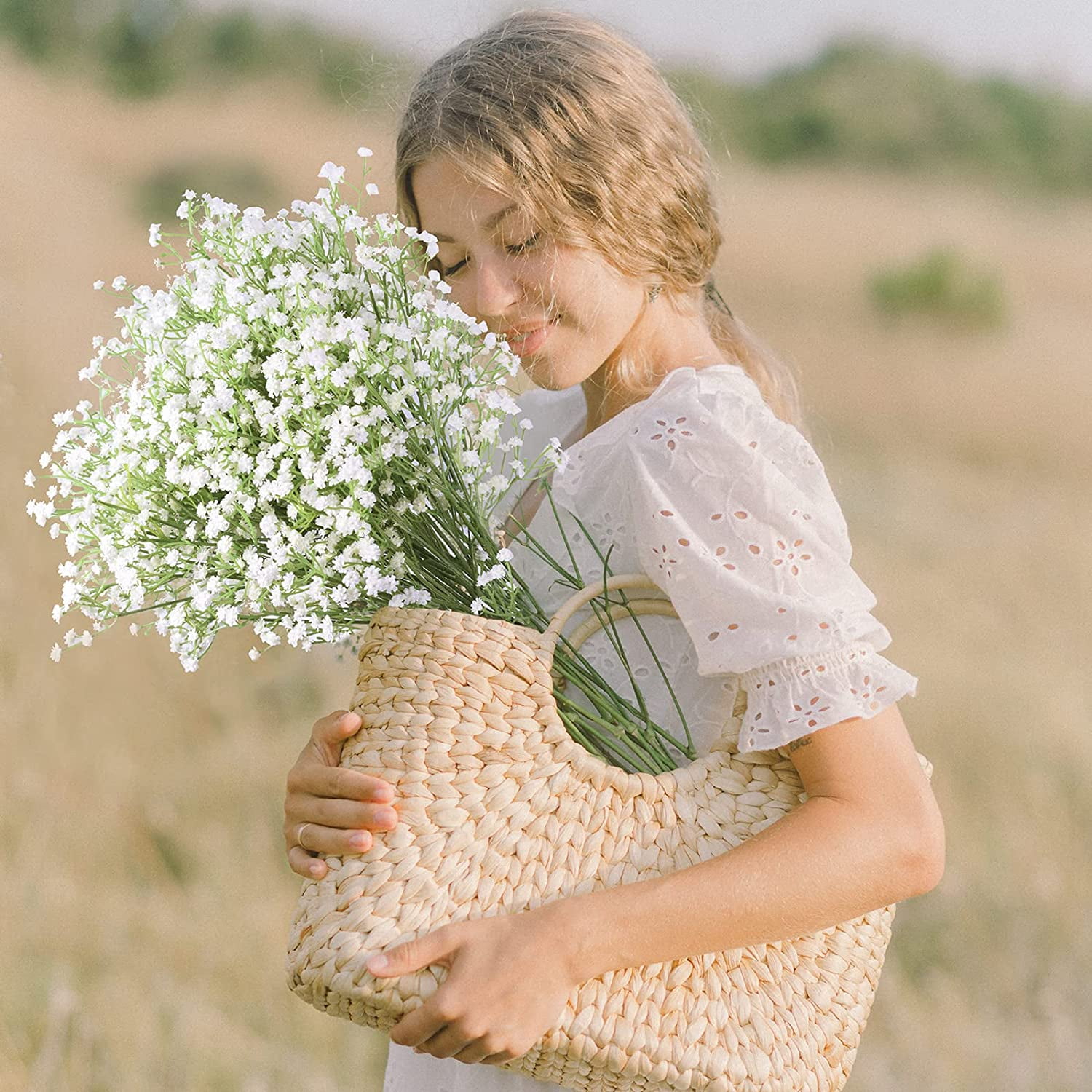 Lucky Snail Artificial Flowers, 8 Pcs Babys Breath Artificial Flowers Bulk Fake Flower for Christmas Real Touch Fake Flowers for Wedding Home Party