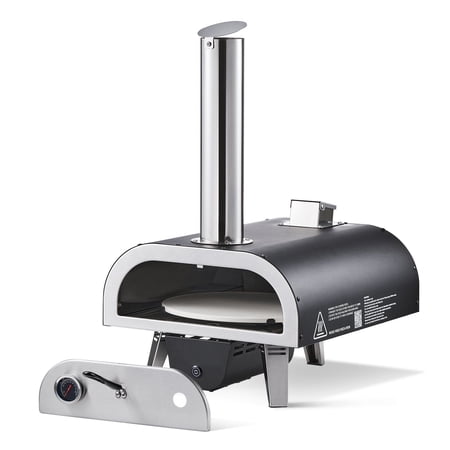 VEVOR Dual Fuel Pizza Oven Outdoor, 12 in Wood Fire & Propane Gas Pizza Oven, Pellet & Propane Pizza-Maker with Thermometer, Iron Spray Electric Rotat
