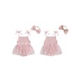 thumbnail image 2 of Rovasas Baby Girl Romper Dress Sleeveless Embroidery Jumpsuit Headband, 2 of 9