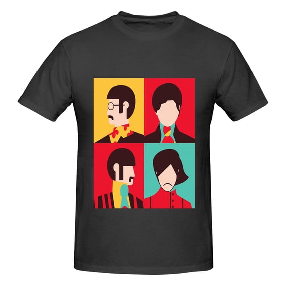 180g Cotton Unisex T-Shirt - Beatles-Inspired Pop Art Graphic, Black & White, S-5XL