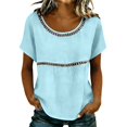 thumbnail image 5 of Delayuji Women's Linen Tshirt Crew Neck Short Sleeve Casual Tee Soft Comfy Versatile Top Summer Daily Wear, 5 of 6