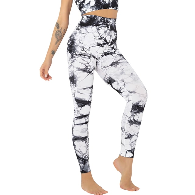 Pantalones de yoga para mujer con estampado Tie-dye de cintura alta sin costuras Bodycon que absorbe Abanopi Pantalones de yoga