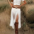 thumbnail image 2 of Unir Women Long Layer Fringe Suede Asymmetrical Midi Skirt Wide Tailored Waist Built-In Anti-Chafing Liner Western Cowboy Casual Long Bottom 1PC S-XXL Plus Size Friendly, 2 of 4