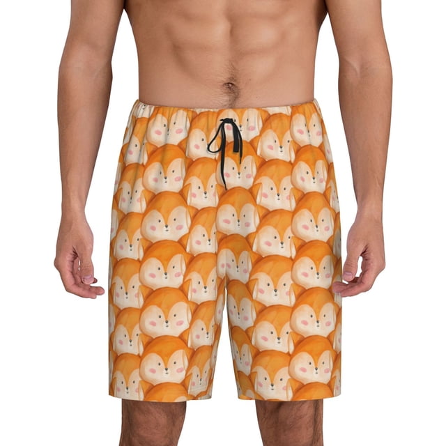 Balery Beautiful Fox A Pantalones cortos de pijama de punto de algodón para hombre con cinturilla y bolsillos-Small