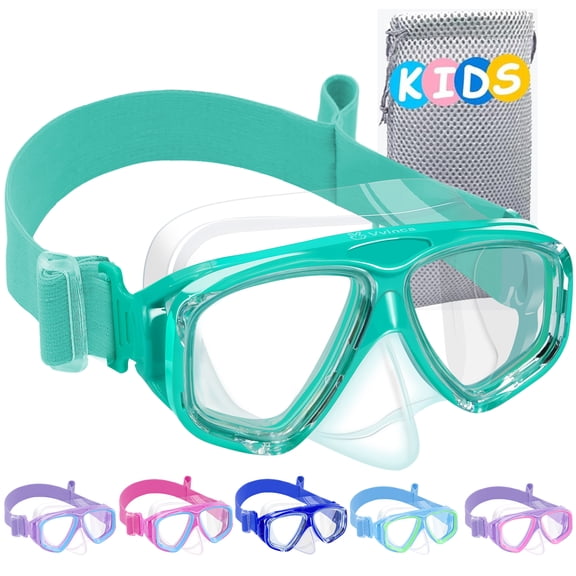 Vvinca Swim Goggles with Nose Cover, Kids Snorkel Diving Mask Fabric Strap Wide View Anti-Fog/UV Pool Swimming Goggles for Kids 3-14
