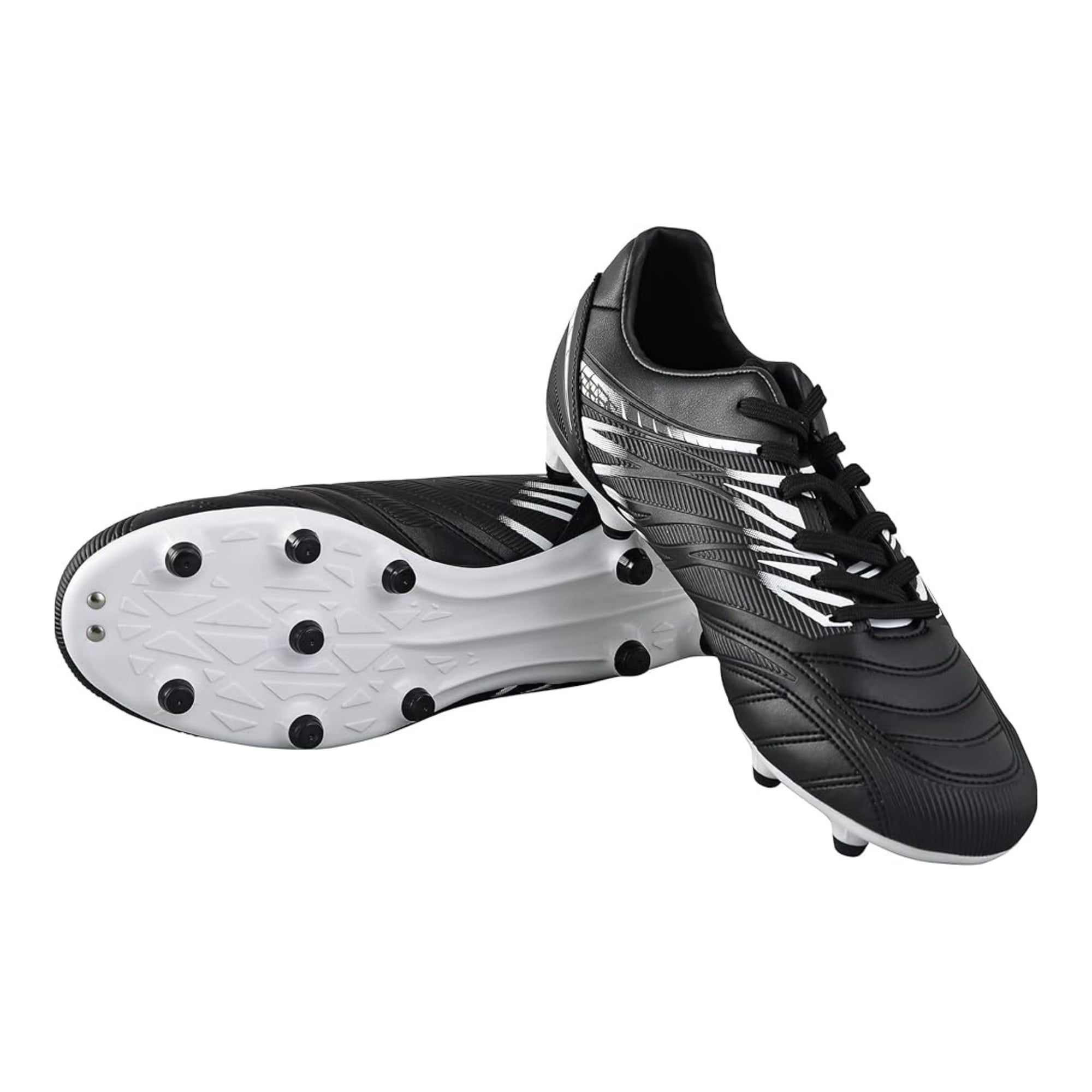 Vizari Valencia FG Soccer Cleats for Men and Women | Wide Fit Football Shoes with TPU Studs - BLACK/WHITE, 8