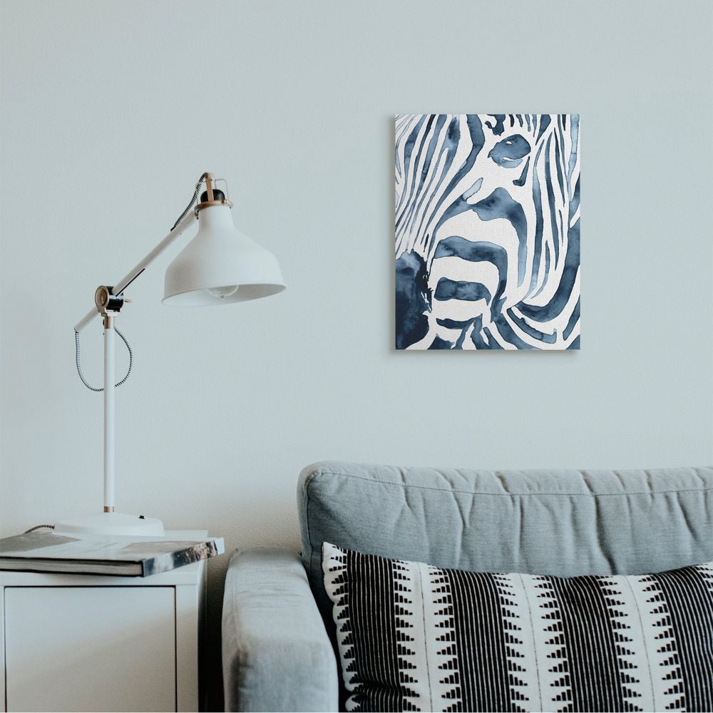 Stupell Industries Blue Zebra Stripe Portrait Zoo Animal Face Canvas Wall Art Design by Victoria Borges, 16" x 20"
