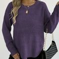 thumbnail image 4 of Htigea Cozy Sweater for Women Solid Crew Neck Long Sleeve Pullover Knitted Tops Fall Winter Basic Sweaters Purple S, 4 of 8
