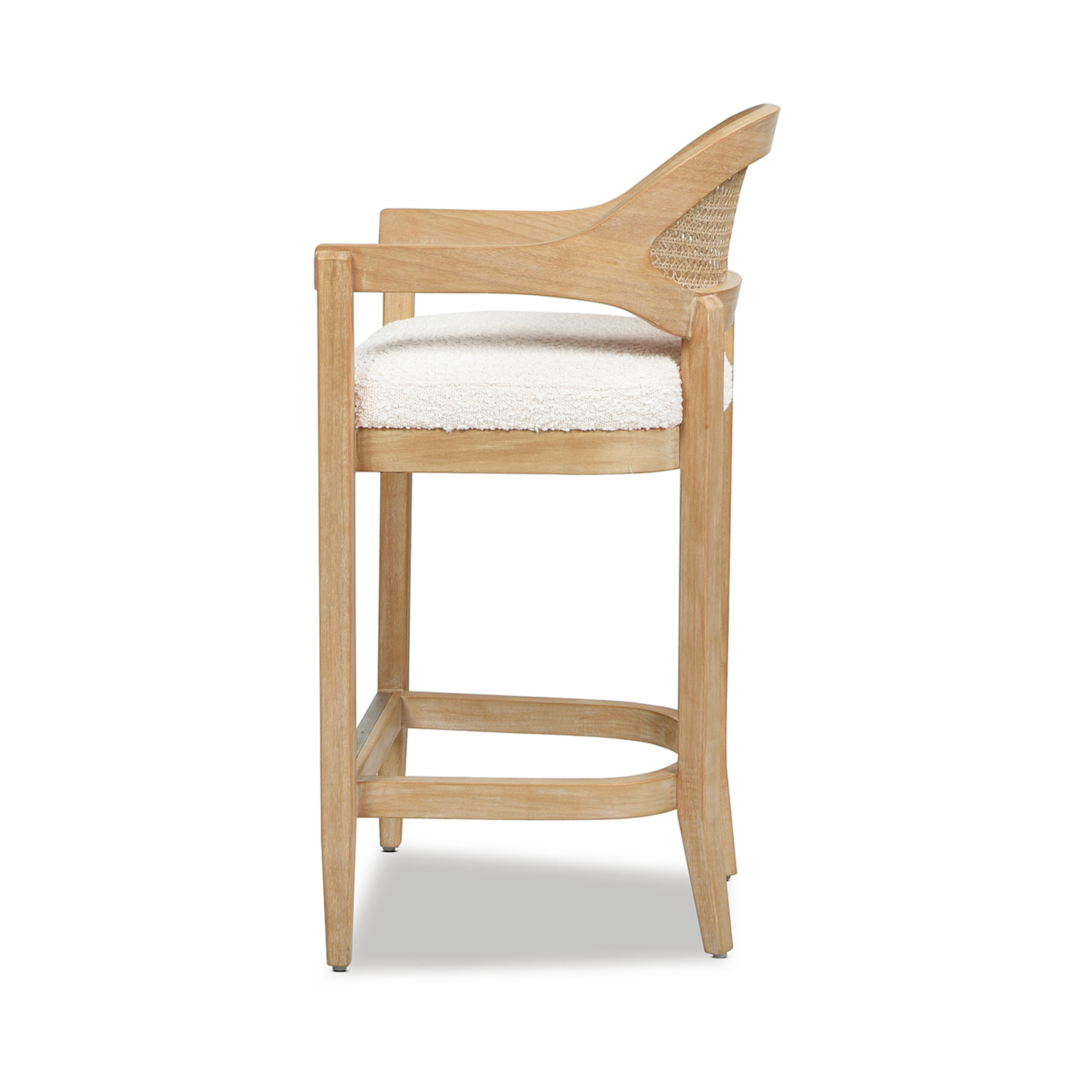 Americana Mid-Century Modern 26" Cane Back Counter Stool Ivory White Boucle