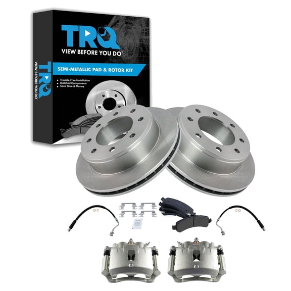 TRQ Brake Pad & Rotor Kit Brake Caliper Brake Hose Brake Pads Brake Rotor Semi-Metallic Fits Select 2003-2010 Chevrolet Express 2500 2011-2012 Express 3500 GMC Savana 2500 2007-2012 Savana 3500