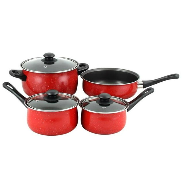 Casselman Ensemble de Batterie de Cuisine Rouge avec Poignée en Bakélite - 7 Pcs