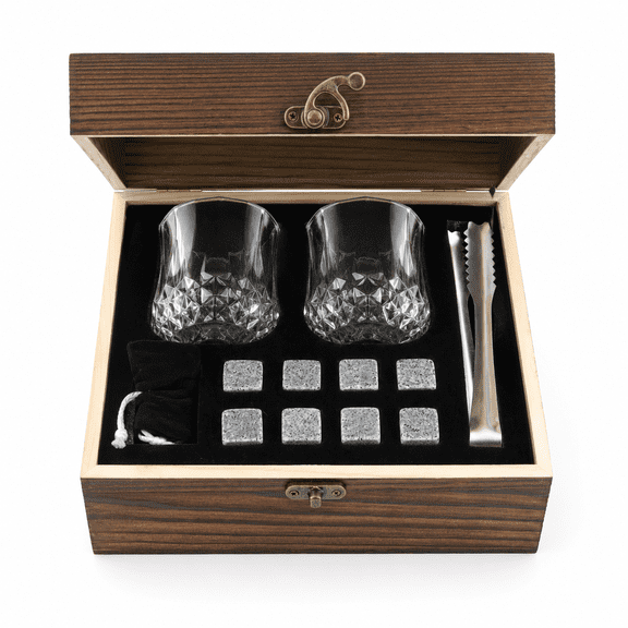 Kabuer Whiskey Glass Set of 2, Crystal Glasses with Chilling Stones, Perfect Wedding Gift for Couples