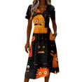 thumbnail image 5 of Womens Halloween Dress Ghost V Neck Pumpkin Fall Wrap Dress Witch Hat Short Sleeve Cute Wedding Guest Dresses 3XL, 5 of 8