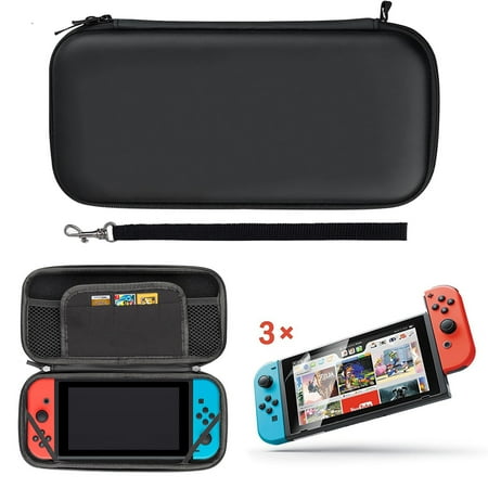 Carrying Kit (EEEKit 2in1 Starter Kit for Nintendo Switch, Portable Carrying Travel Protective Case Game Card Storage Bag + 3pcs Clear HD Screen)
