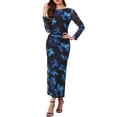 thumbnail image 2 of INSPIRE CHIC Women's Floral Bodycon Dress Long Sleeve Ruched Boat Neck Cocktail Maxi Mesh Dress S Black, 2 of 6