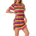 thumbnail image 4 of INSPIRE CHIC Women's Sleepshirt T-shirt Dress Colorful Striped Short Sleeve Nightshirt Nightgown 3XL Hot Pink, 4 of 6