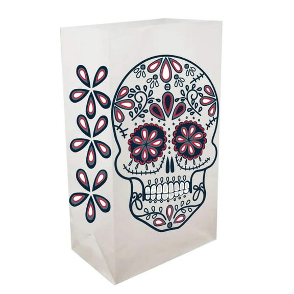 LumaBase Plastic Luminaria Bags - Sugar Skull (12 Count)