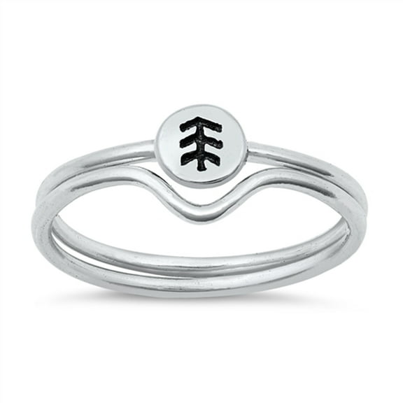 Beautiful High Polish Tree Imprint Ring .925 Sterling Silver Band Jewelry Female Male Unisex Size 5