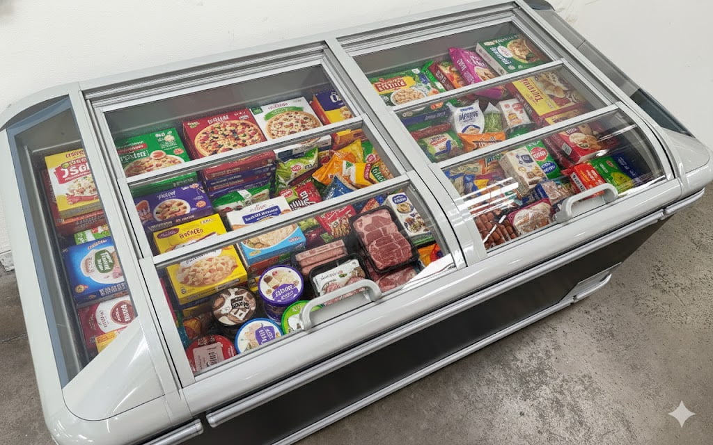 NSF 73" Commercial Island Freezer With Sliding Glass Top – Frost-Free Display Freezer for Supermarkets