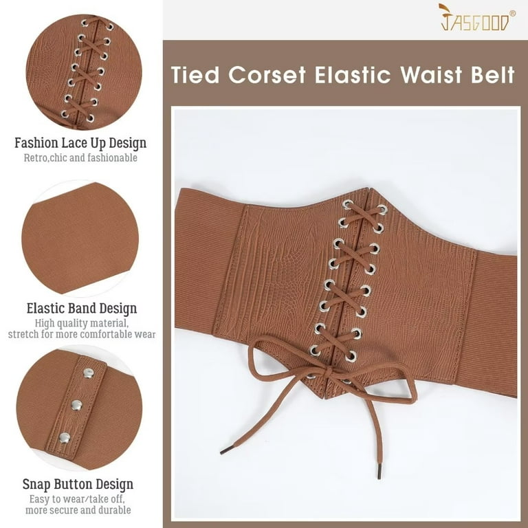 JASGOOD Women Corset Belts Plus Size Brown Wide Elastic Lace-up Leather  Belts for Women Dresses 
