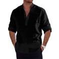 thumbnail image 5 of Hippie Beach Men's Cotton Linen Long Sleeve Casual T-Shirt, 5 of 9