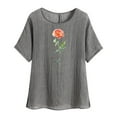 thumbnail image 5 of BiZtdJrK Womens Summer Cotton Linen Beach Tops Vintage Floral Print Tunic Tee Loose Casual Crewneck Short Sleeve Flowy Blouses Gray M, 5 of 8