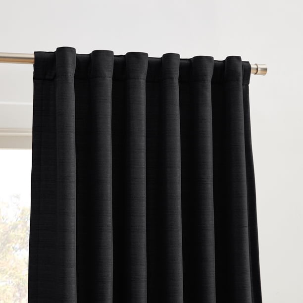 SUN+BLK Black 100% Blackout Linen Curtain Set, 2 Panel Set