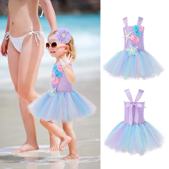 LEEy-world Robes pour Filles, Robe Princesse Sans Manches à Pois, Robe de Danse pour Fête, Bleu Ciel