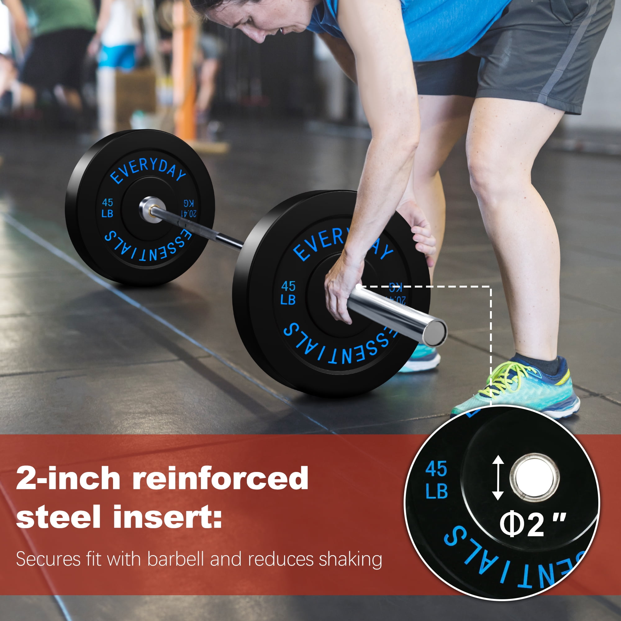BalanceFrom Pair of 45LB Black Bumper Plates, 100% Virgin Rubber, Low Odor, 2-Inch Olympic Size, Weightlifting Strength Training Set, 90LB Total