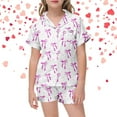 thumbnail image 2 of LIIPEE Girls Sleepwear Summer Comfort Bowknot Printed Turndown Collar Button Top Elastic Waist Shorts 2 Piece Set Pajamas Child Leisure Vacation Loungewear,Purple,8-9 Years, 2 of 5