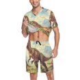 thumbnail image 3 of joogoo Men's Pajama Set Dinosaur in Forest-a1 V-Neck Pj Shorts Set 2 Piece Loungewear Sleepwear L, 3 of 7