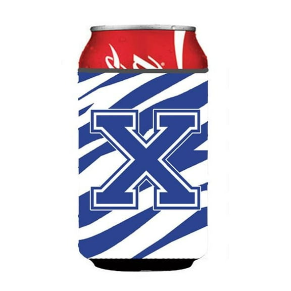 Letter x Initial Monogram - Tiger Stripe Blue And White Can Or Bottle Hugger