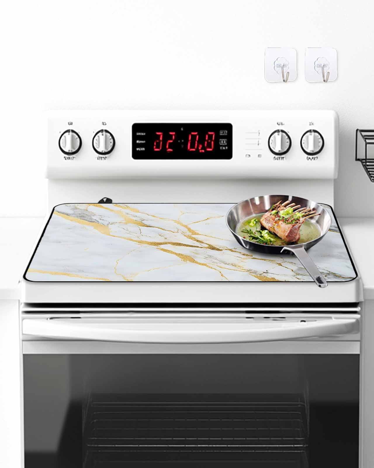 Stove Top Covers for Electric Stove, Marble White Gold Glass Stovetop Cover Protector, Modern Marbles Geometric Induction Cooktop Protector Oven Mat for Kitchen Countertop 24"x21"