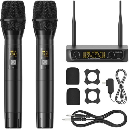 Wireless Microphone System, JHGFDAS UHF Professional Dual Handheld Dynamic Cordless Microphone Set with LCD Display, Suitable for Karaoke, Party Singing, Church