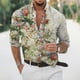 thumbnail image 2 of Camisas Para Hombre Manga Larga Casual Hombres Solapa suelta Estampado geométrico Manga larga Puños Botón Puerto Estilo Floral Camisa Playa Hawaiianss Verano Top (Khaki, XL), 2 of 3